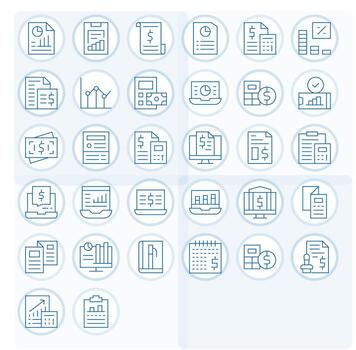 32 íconos para financiero reporte optimizado en píxel alineado alto resolución Delgado línea resolución vector
