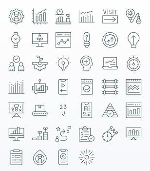 40 Thin Line Icons for Progress in crisp 64x64 Pixel Aligned resolution vector