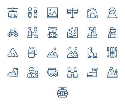25 Display Perfect Icons themed around Mountain in 64x64 Regular Line format vector