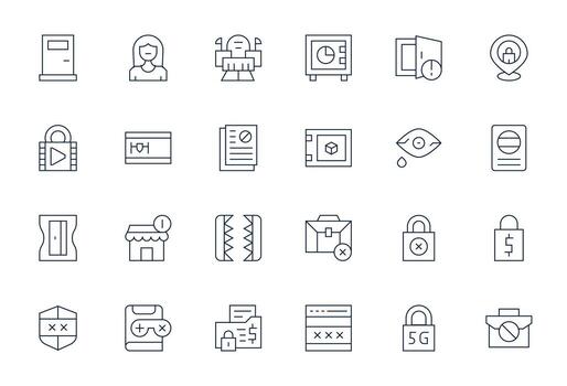 24 128x128 Thin Line Icons for Locked with Grid Fitted precision vector