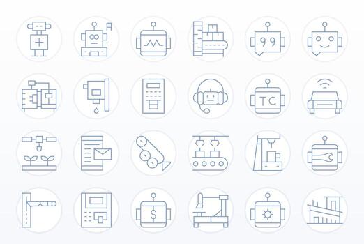 24 256x256 Thin Line Icons for Automated with Grid Fitted precision vector