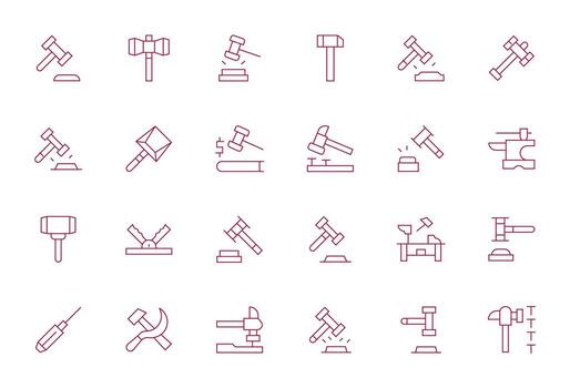 24 Thin Line Detail Enhanced Icons crafted for Hammer High Resolution applications vector