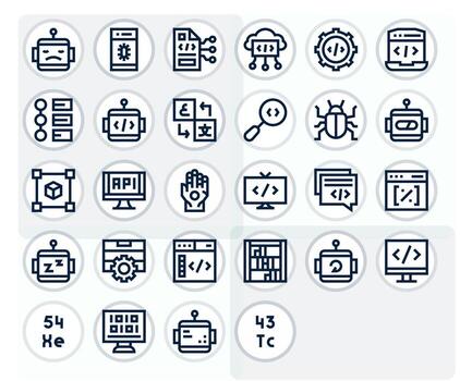 28 negrita línea íconos para programación en crujiente 64 x 64 cuadrícula equipado resolución vector