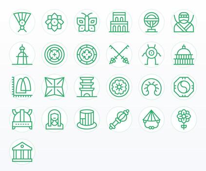 25 PIXEL Perfect Icons themed around Symbolism in High Resolution Regular Line format vector