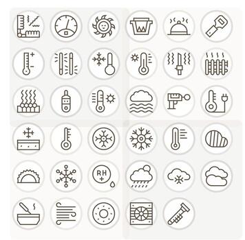 35 Regular Line PIXEL Perfect Icons for Temperature Graphics vector