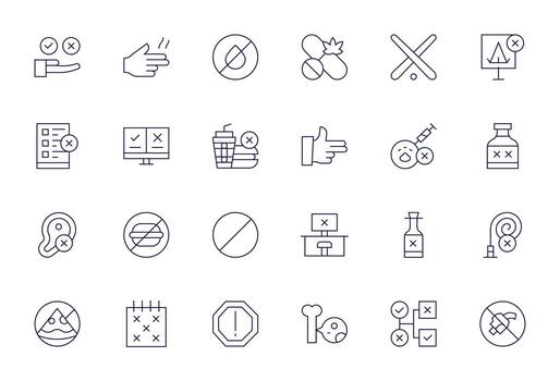 No Complete Package with 24 High Resolution Thin Line Editable Icons vector