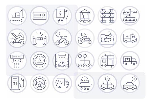 Vehicle Pixel Optimized Set with 24 High Resolution Thin Line Icons vector
