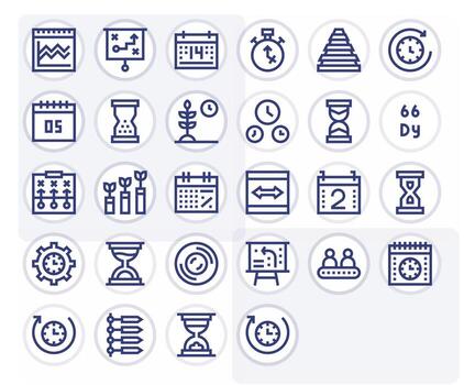 28 negrita línea píxel alineado íconos para cronograma gráficos vector