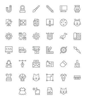 40 Thin Line Pixel Aligned Icons tailored for Graphic Design 128x128 interface vector