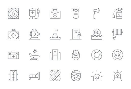 24 Thin Line Editable Vectors for Emergency Theme