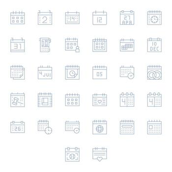 fecha exhaustivo haz con 32 píxel optimizado Delgado línea retina Listo íconos vector