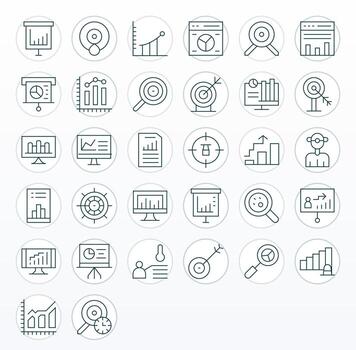 Kpi Comprehensive Bundle with 32 Display Perfect Thin Line 128x128 Icons vector