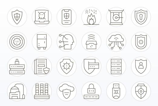 24 64 x 64 íconos para la seguridad cibernética en monitor Perfecto Delgado línea formato vector