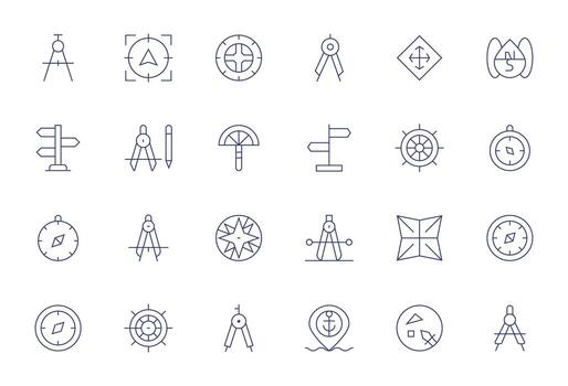 Compass Pixel Aligned Set with 24 256x256 Thin Line Icons vector