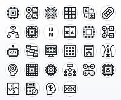 Logic Icon Set with 28 Bold Line 128x128 Pixel Optimized Graphics vector
