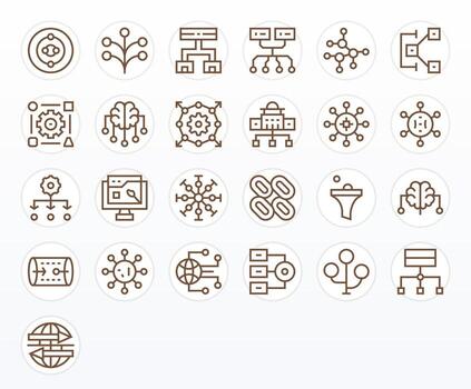 25 detalle mejorado íconos temática alrededor flujo de datos en alto resolución regular línea formato vector