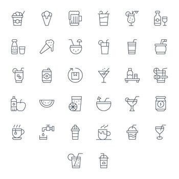 Refreshment Professional Set with 32 Thin Line Editable Retina Ready Icons vector