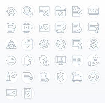 32 Icons inspired by Approved in Pixel Aligned 256x256 Thin Line quality vector