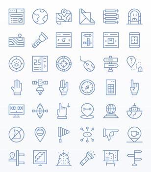 Navigation Grid Fitted Set with 42 64x64 Regular Line Icons vector