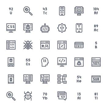 código icono colección presentando 36 píxel optimizado alto resolución negrita línea diseños vector