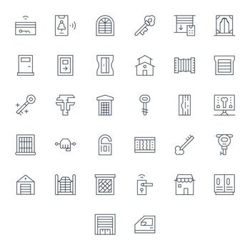 32 Icons inspired by Door in Grid Fitted High Resolution Thin Line quality vector