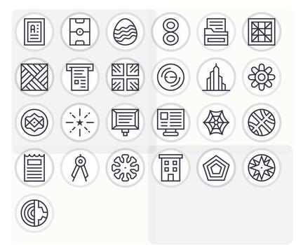 Lines Icon Set with 25 Regular Line 64x64 Grid Fitted Graphics vector