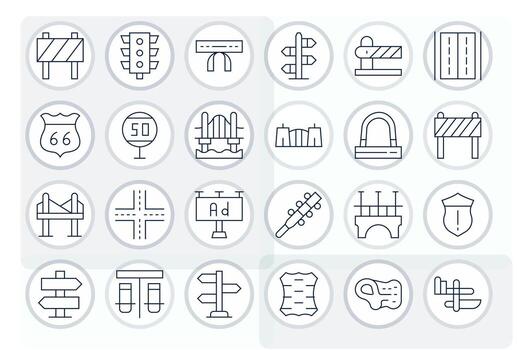Highway Comprehensive Bundle with 24 Pixel Optimized Thin Line 128x128 Icons vector