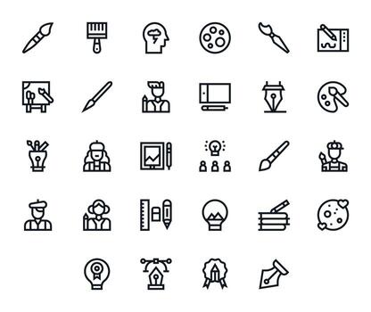 28 64x64 Icons for Creative in Pixel Optimized Bold Line Format vector