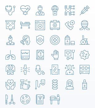 Medical Icon Repository containing 40 Thin Line High Resolution Grid Fitted graphics vector