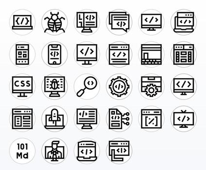 codificación icono arsenal con 28 256x256 negrita línea píxel alineado diseños vector