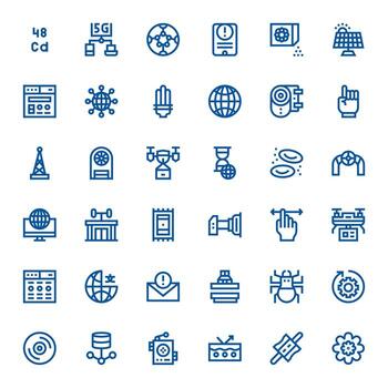 Technology High Resolution Icon Pack with 36 Bold Line Display Perfect Elements vector