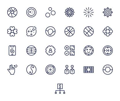 25 256x256 Regular Line Pixel Aligned Icons for Circle Projects vector