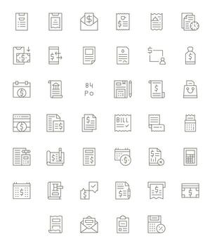 Invoice Icon Repository containing 40 Thin Line High Resolution Pixel Optimized graphics vector