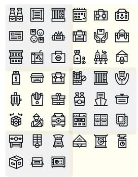 Box Comprehensive Bundle with 45 Pixel Optimized Bold Line Retina Ready Icons vector