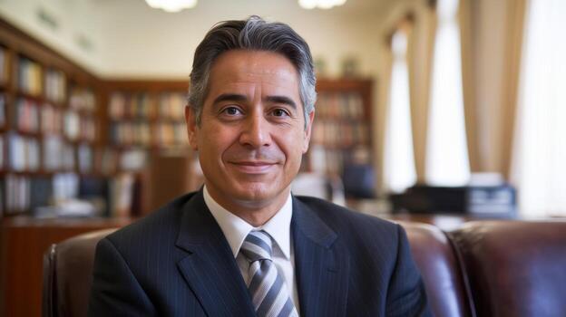 Man Wearing Suit Smiling in Office Library During Daytime photo