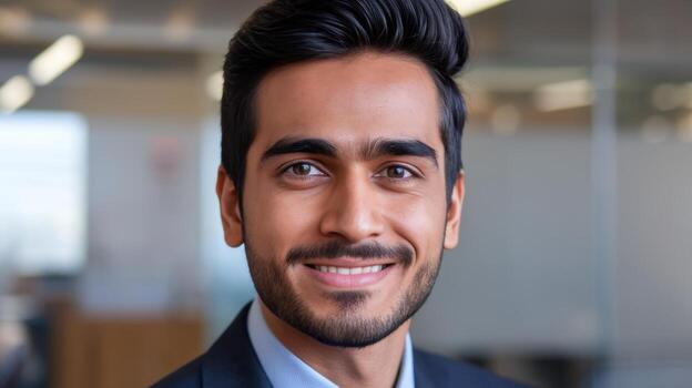Close up Portrait of Smiling Business Man in Office Setting During Daytime photo