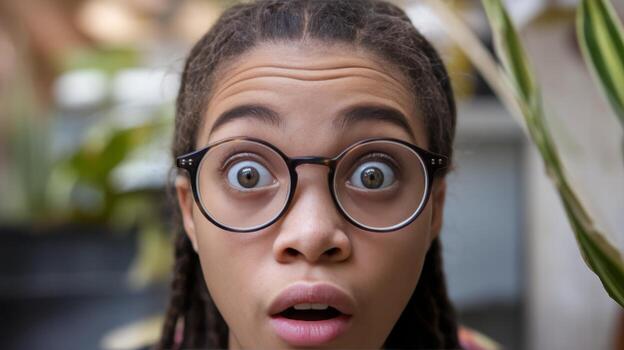 Surprised Woman With Glasses Looks Directly at the Camera During the Daytime photo