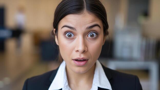 Close up of Woman Expressing Shock in Indoor Office Setting photo