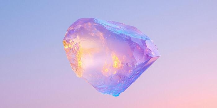 Purple crystal is floating in the air, unique shape photo