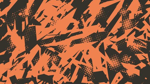 an orange and black background with many different shapes vector