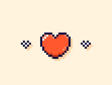 Pixel art Y2K cute red heart with tiny elements. vector