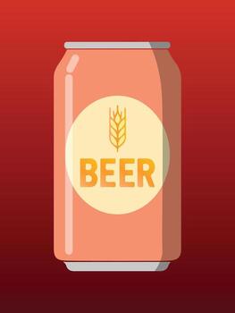 Flat Design Beer Can with Wheat Icon on Red Background Illustration vector