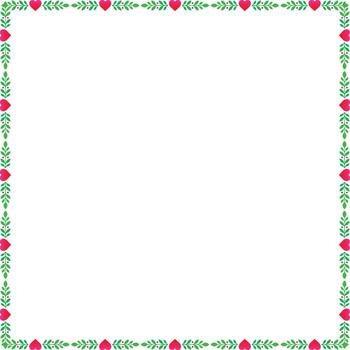 Simple Square Frame Border with Red Hearts and Green Leaves vector