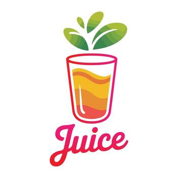 Colorful Layered Juice Glass with Leaves Logo and Script Text vector