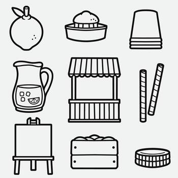 set of lemonade stand with outline style good for icon, symbol, element design, coloring book, etc vector