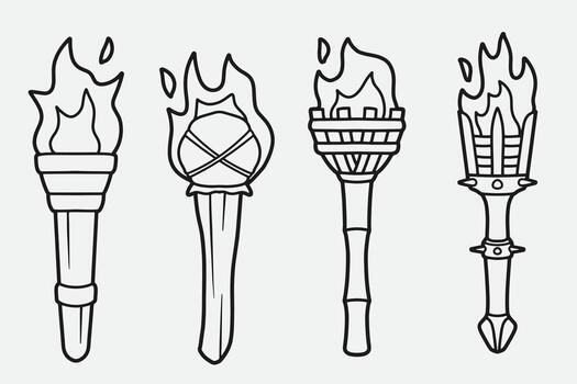 set of torch with outline style good for icon, symbol, element design, coloring book, etc vector