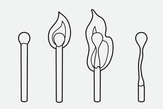 set of match stick with outline style god for icon, symbol, element design, coloring book, etc vector