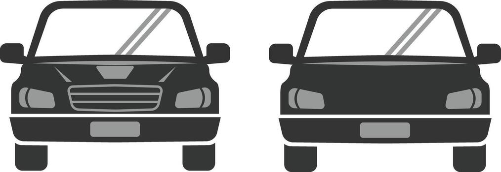 Two minimalist front view automobile icons with sleek modern design for transportation concepts vector