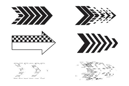 arrow graphics with a racing theme, featuring chevron patterns and checkered flags, isolated on transparent background vector