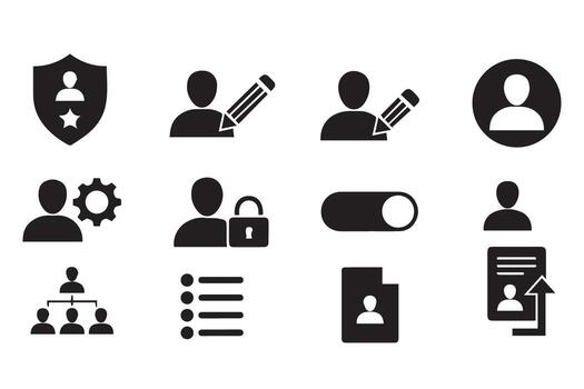 user profile and account management icons, isolated on transparent background vector